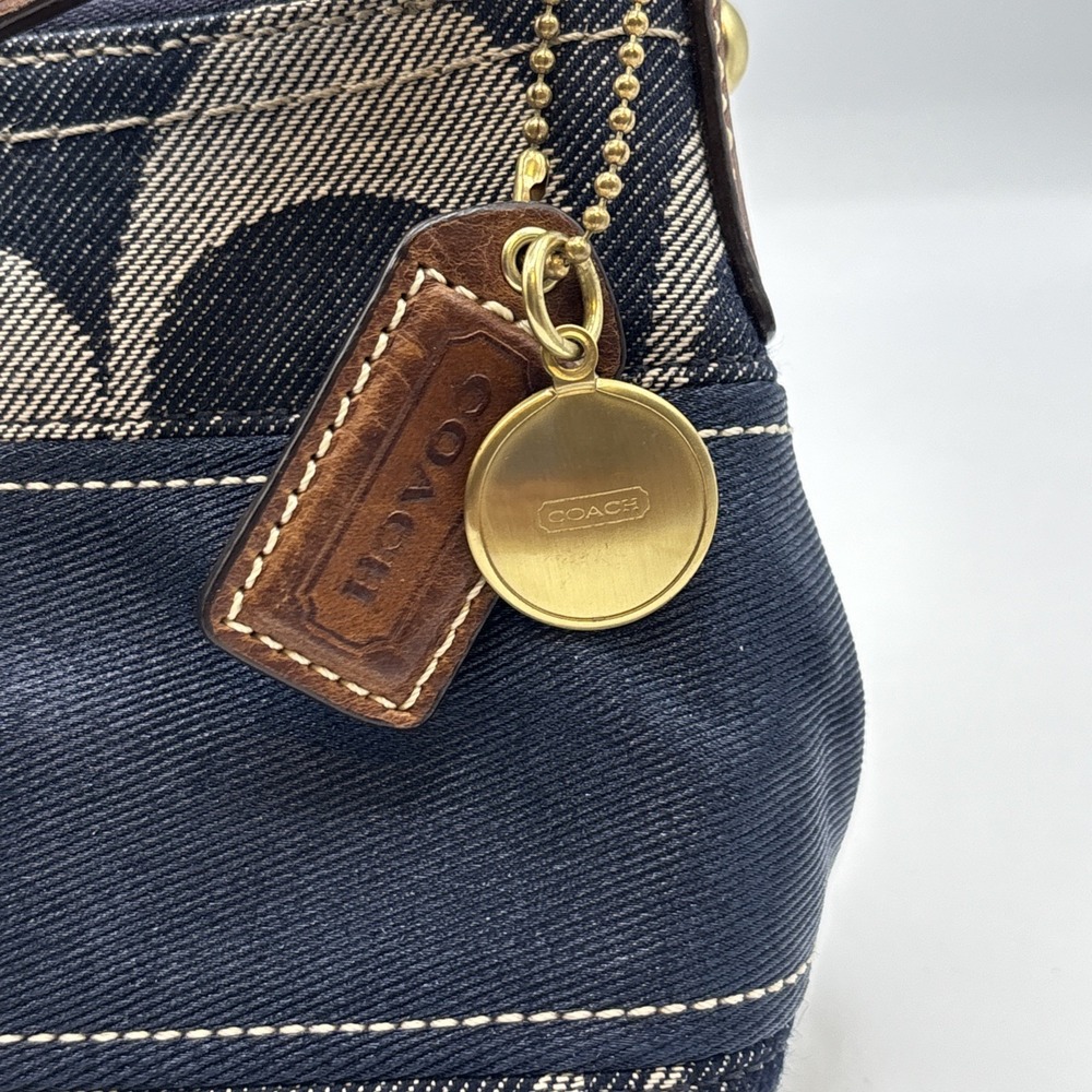 Vintage 2000s Y2K Coach Signature Top Handle Navy Blue Purse Bag RARE NWOT - Picture 3 of 10